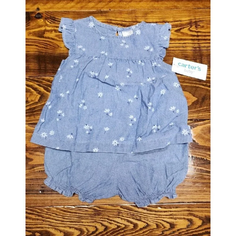 CUTE CARTERS 3-PIECE SHORTS SET - FLORAL AND BUNNY - BABY GIRL SIZE 12 MONTHS